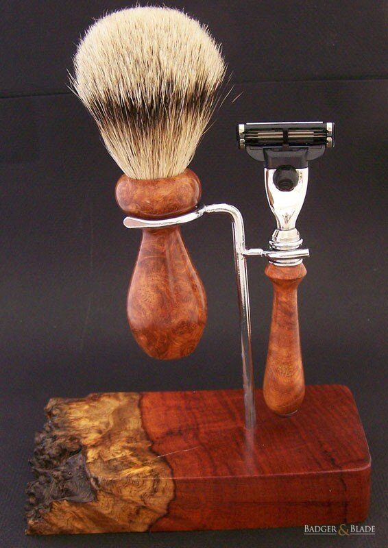 Amboyna Burl Silvertip Badger Brush & Mach 3 Set