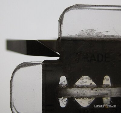DE Razor Blade Recessed Length Measurements - Close-Up of Caliper Contact with Blade