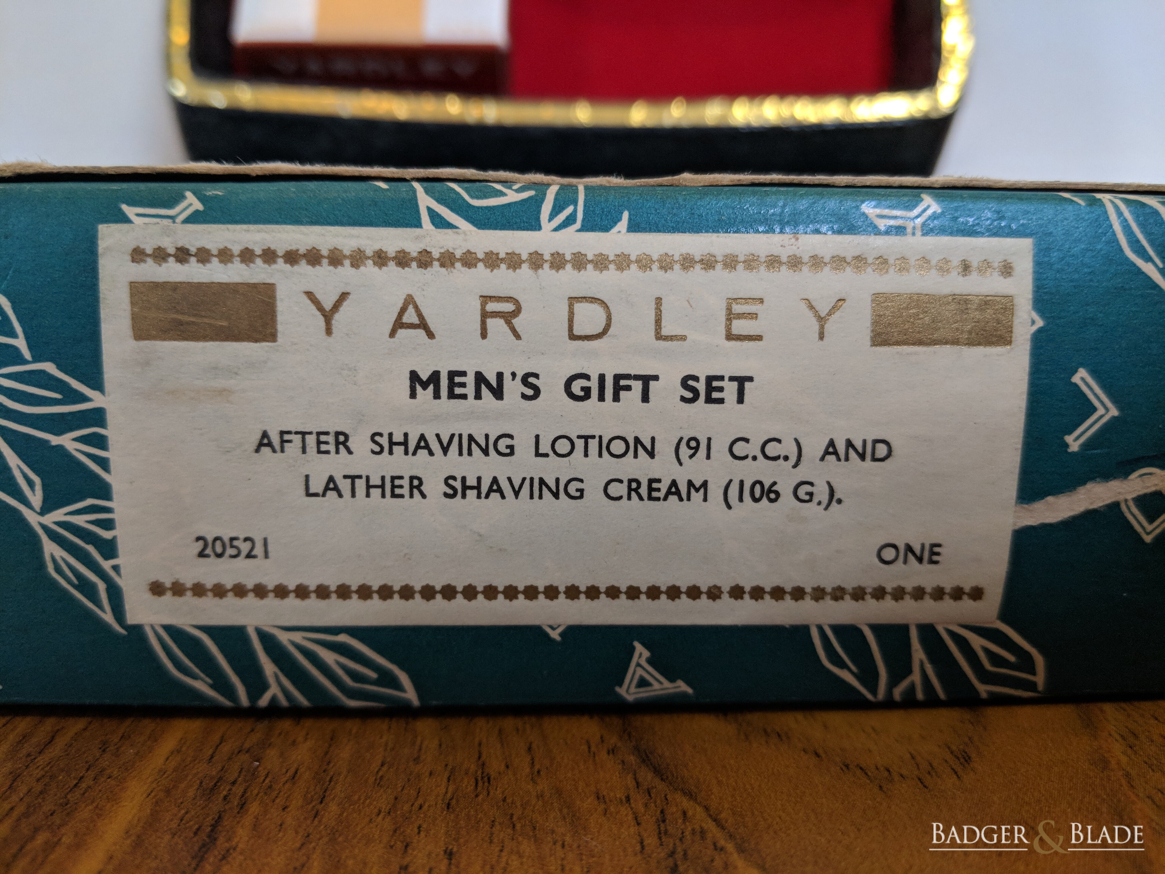 The label on the Vintage Yardley men's shaving set